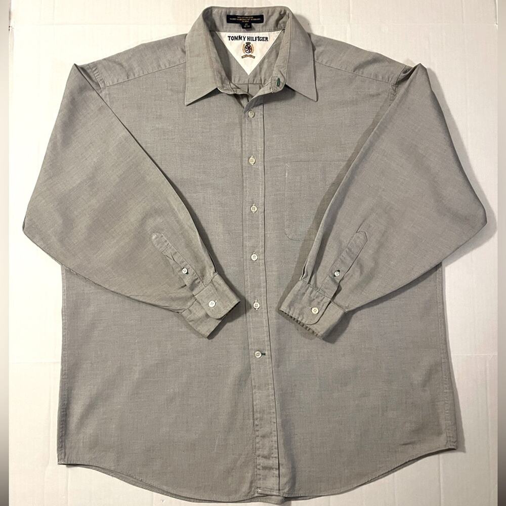 Tommy Hilfiger Dress Shirt Mens 17 32-33 Light Gray Long Sleeve Cotton Office